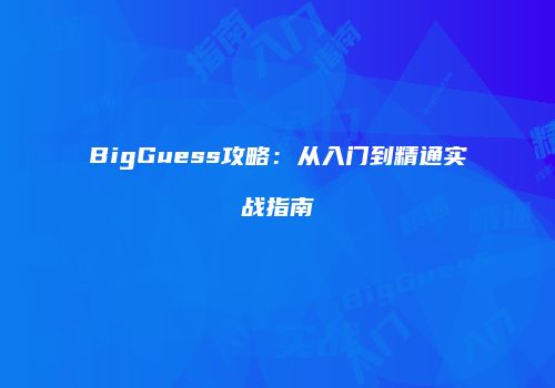 BigGuess攻略：从入门到精通实战指南