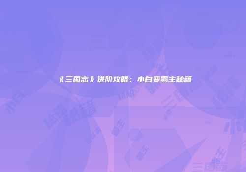 《三国志》进阶攻略：小白变霸主秘籍