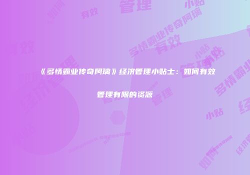 《多情霸业传奇阿璃》经济管理小贴士：如何有效管理有限的资源