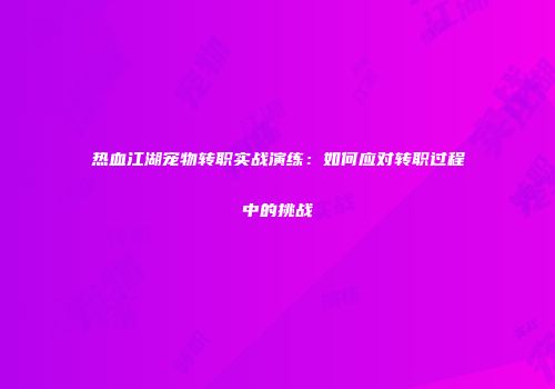热血江湖宠物转职实战演练:如何应对转职过程中的挑战