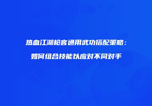 热血江湖枪客通用武功搭配策略：如何组合技能以应对不同对手