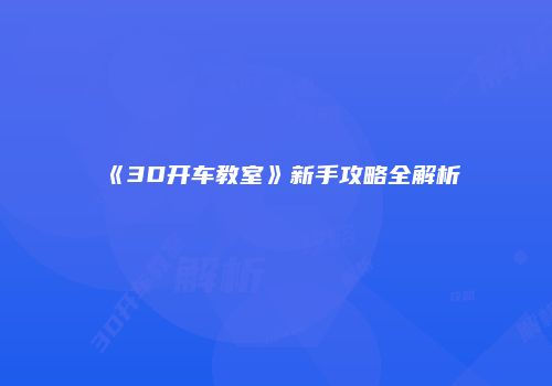 《3D开车教室》新手攻略全解析