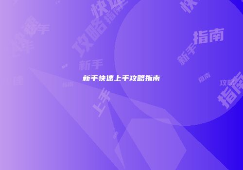 新手快速上手攻略指南