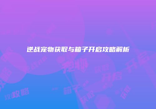 逆战宠物获取与箱子开启攻略解析