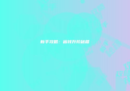 新手攻略：省钱升阶秘籍