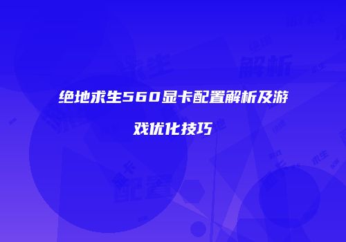 绝地求生560显卡配置解析及游戏优化技巧