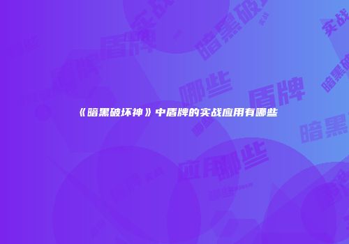 《暗黑破坏神》中盾牌的实战应用有哪些