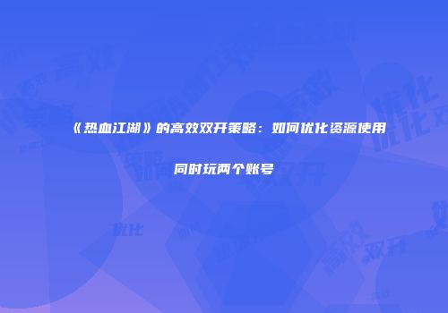 《热血江湖》的高效双开策略：如何优化资源使用同时玩两个账号