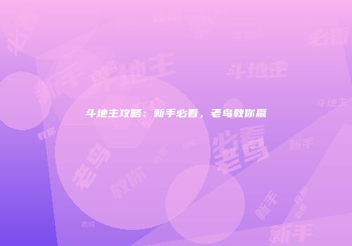 斗地主攻略：新手必看，老鸟教你赢