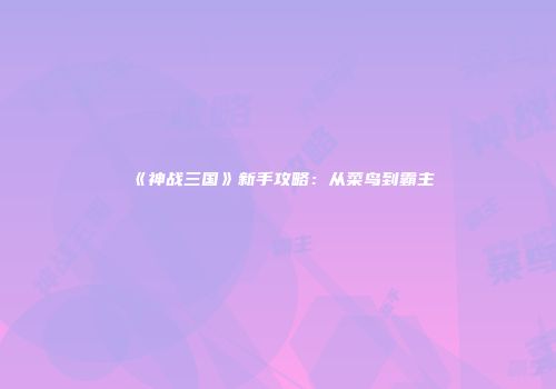 《神战三国》新手攻略：从菜鸟到霸主