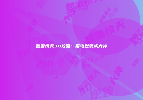 碧雪情天3D攻略：菜鸟逆袭成大神