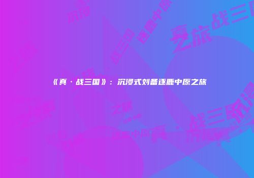 《真·战三国》：沉浸式刘备逐鹿中原之旅