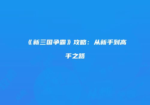 《新三国争霸》攻略：从新手到高手之路