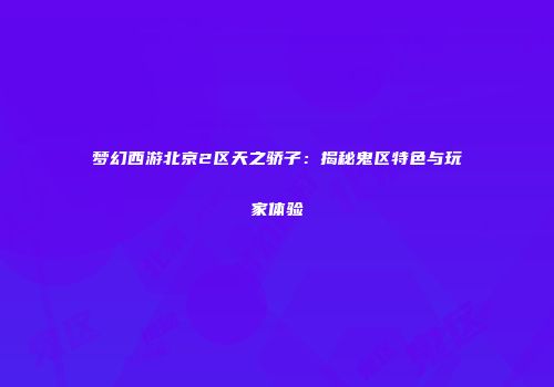 梦幻西游北京2区天之骄子：揭秘鬼区特色与玩家体验