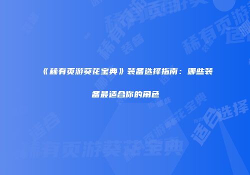 《稀有页游葵花宝典》装备选择指南：哪些装备最适合你的角色