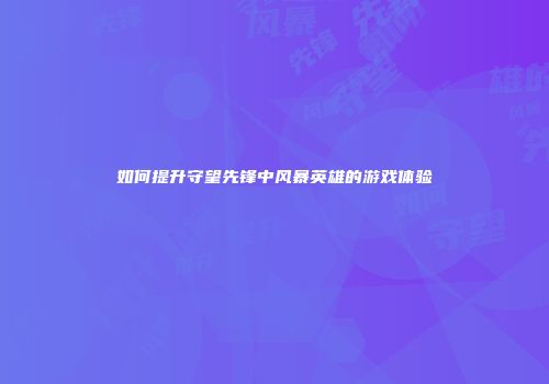 如何提升守望先锋中风暴英雄的游戏体验