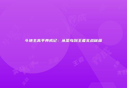 斗地主高手养成记：从菜鸟到王者实战秘籍