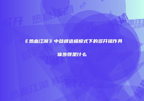 《热血江湖》中登峰造极模式下的多开操作具体步骤是什么