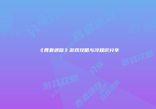 《西夏迷踪》游戏攻略与冷知识分享