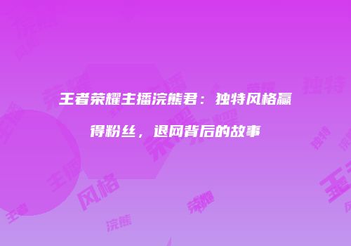 王者荣耀主播浣熊君：独特风格赢得粉丝，退网背后的故事