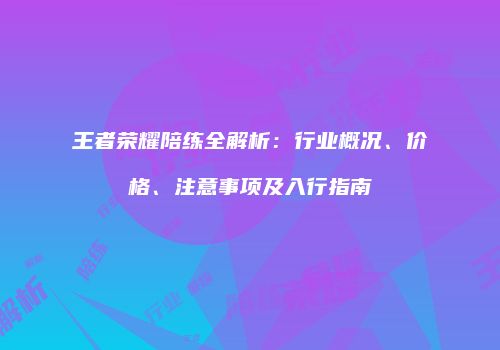 王者荣耀陪练全解析：行业概况、价格、注意事项及入行指南