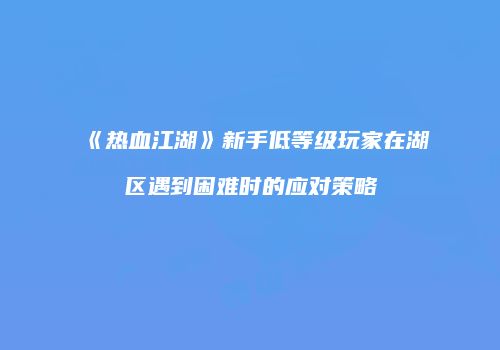 《热血江湖》新手低等级玩家在湖区遇到困难时的应对策略