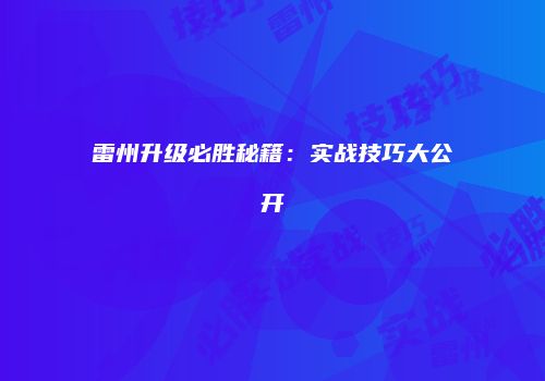 雷州升级必胜秘籍：实战技巧大公开