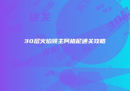 30层火焰领主阿格尼通关攻略
