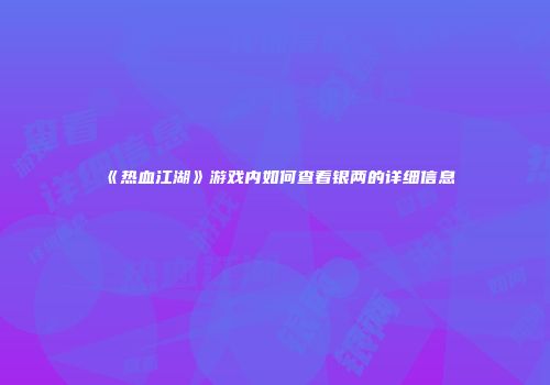 《热血江湖》游戏内如何查看银两的详细信息