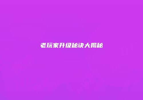 老玩家升级秘诀大揭秘