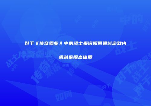 对于《传奇霸业》中的战士来说如何通过游戏内机制来提高体质