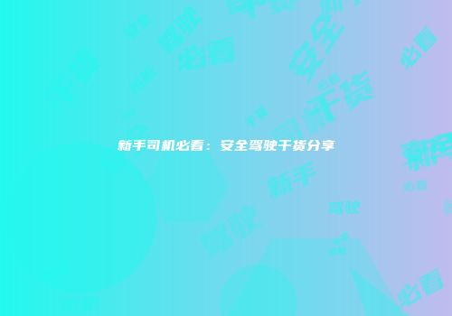 新手司机必看：安全驾驶干货分享