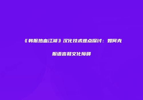 《韩服热血江湖》汉化技术难点探讨：如何克服语言和文化障碍