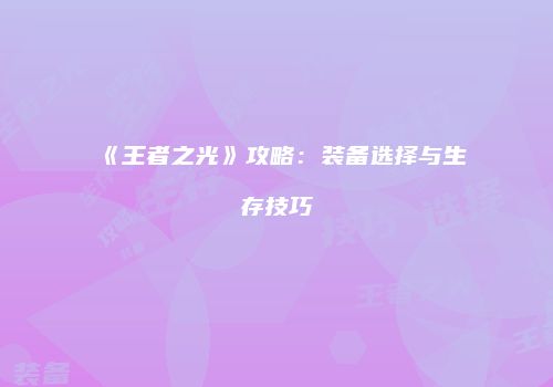 《王者之光》攻略：装备选择与生存技巧