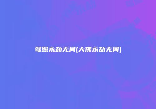 驾照永劫无间(大佛永劫无间)