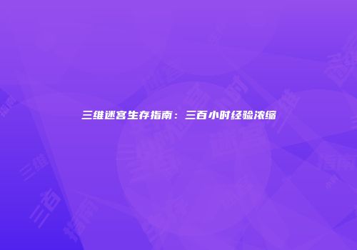 三维迷宫生存指南：三百小时经验浓缩