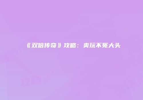 《双倍传奇》攻略：爽玩不冤大头