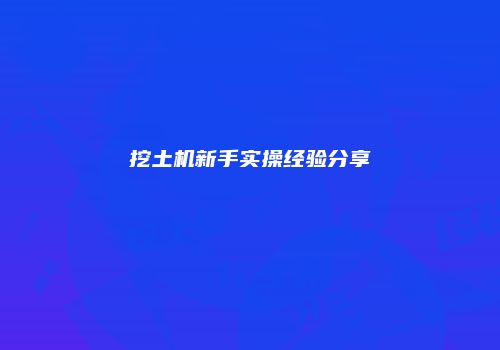 挖土机新手实操经验分享