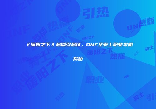 《暖阳之下》热播引热议，DNF圣骑士职业攻略揭秘
