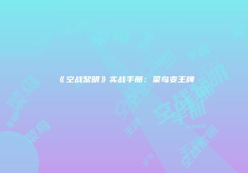 《空战黎明》实战手册：菜鸟变王牌