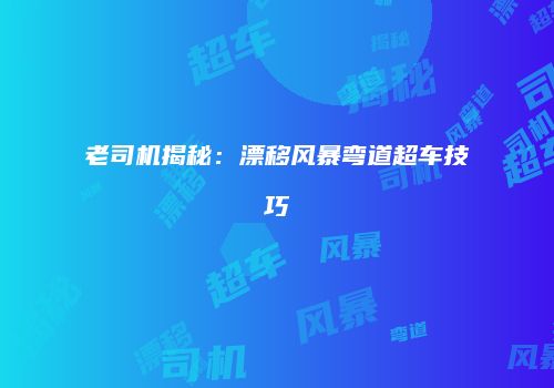 老司机揭秘：漂移风暴弯道超车技巧