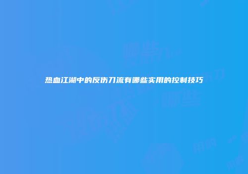 热血江湖中的反伤刀流有哪些实用的控制技巧