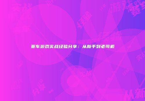 赛车游戏实战经验分享：从新手到老司机