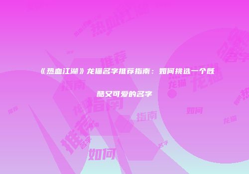 《热血江湖》龙猫名字推荐指南：如何挑选一个既酷又可爱的名字
