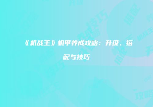 《机战王》机甲养成攻略：升级、搭配与技巧