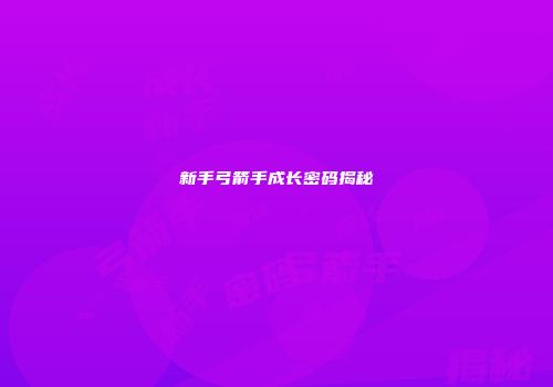 新手弓箭手成长密码揭秘