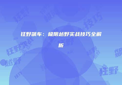 狂野飙车：极限越野实战技巧全解析