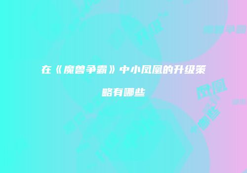 在《魔兽争霸》中小凤凰的升级策略有哪些