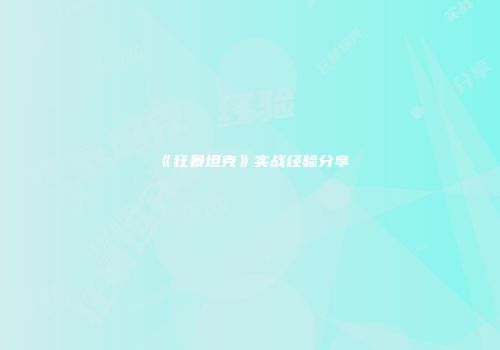 《狂暴坦克》实战经验分享