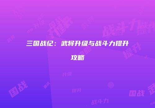 三国战纪：武将升级与战斗力提升攻略